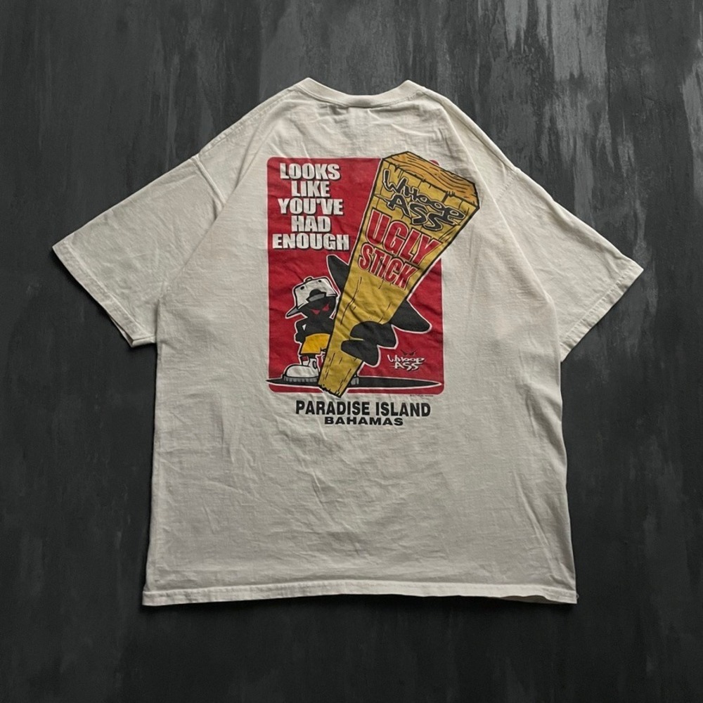 Vintage Whoop Ass Ugly Stick shirt mens Large White‎ 1990s